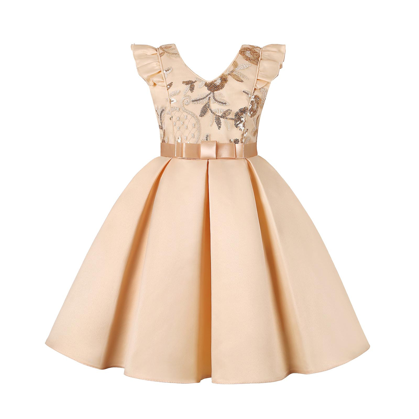 Toddler Kids Girls Prints Sleeveless Party Court Style Dress Princess Clothes Party Dresses A Line Wedding Pageant Dresses Princess Birthday Party Ball Gown(5-6 Years,Gold)